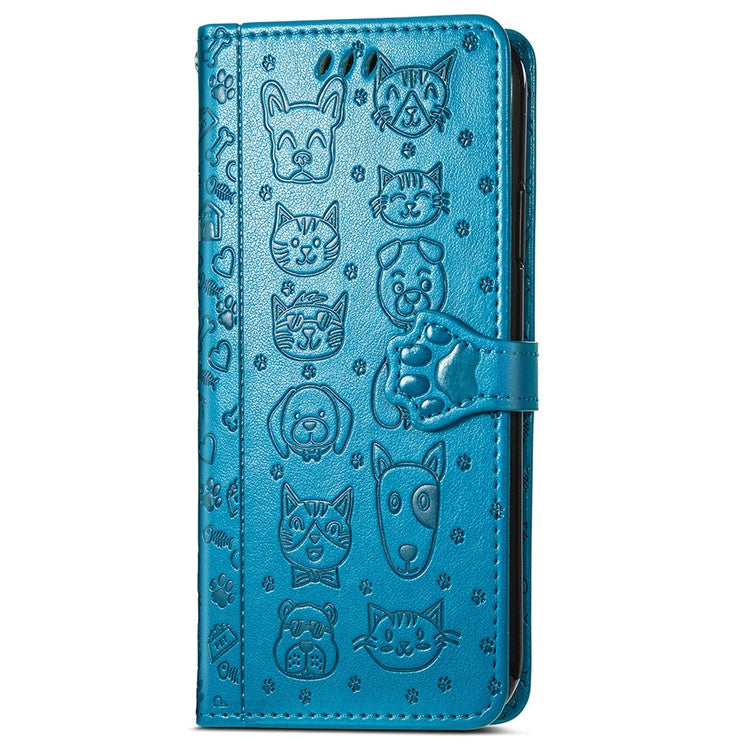 For Motorola Edge 50 Neo 5G Case Leather Wallet Flip Phone Cover Cute Cat Dog Pattern - Blue