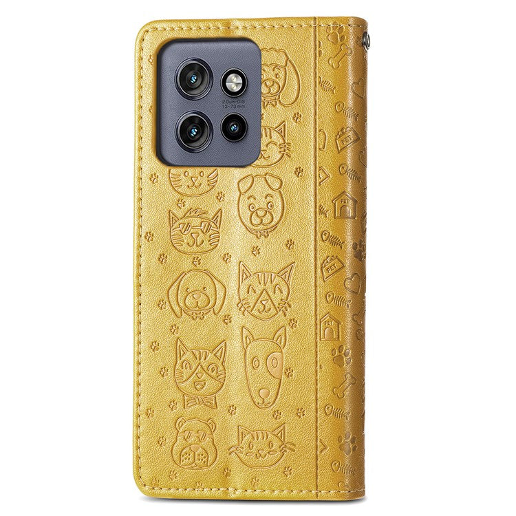 For Motorola Edge 50 Neo 5G Case Leather Wallet Flip Phone Cover Cute Cat Dog Pattern - Yellow