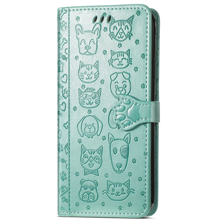 For Motorola Edge 50 Neo 5G Case Leather Wallet Flip Phone Cover Cute Cat Dog Pattern - Green