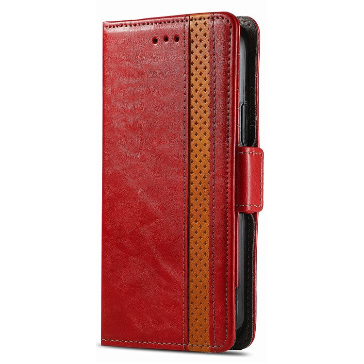 CASENEO 002 Series For Motorola Edge 50 Neo 5G Case Stand Wallet Splicing PU Leather Cover - Red