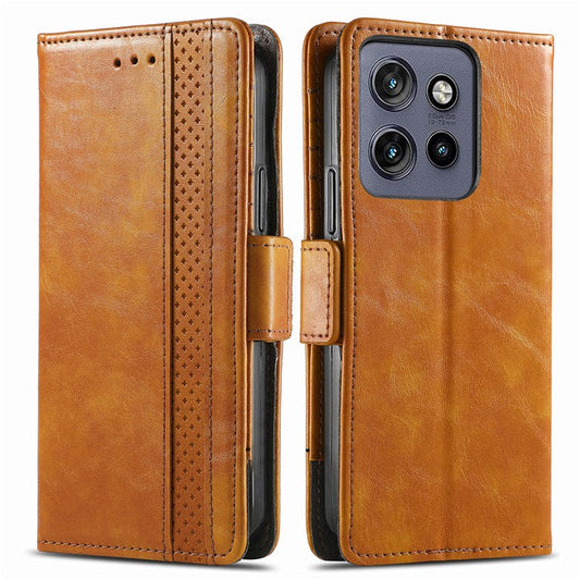 CASENEO 002 Series For Motorola Edge 50 Neo 5G Case Stand Wallet Splicing PU Leather Cover - Light Brown