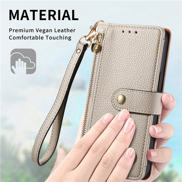 For Motorola Edge 50 Neo 5G / Moto S50 5G / Thinkphone 25 5G Case RFID Blocking Zipper Pocket Leather Wallet Phone Cover - Grey