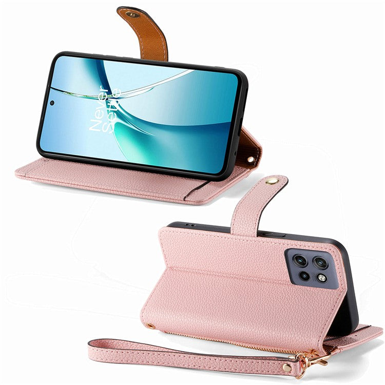 For Motorola Edge 50 Neo 5G / Moto S50 5G / Thinkphone 25 5G Case RFID Blocking Zipper Pocket Leather Wallet Phone Cover - Pink