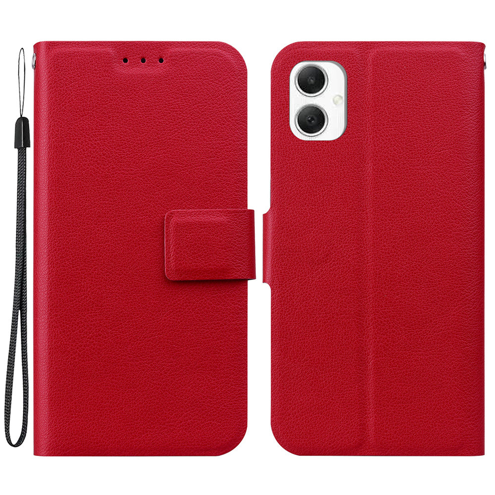 For Samsung Galaxy A06 Case Ultra-Thin PU Leather + TPU Phone Cover with Card Slot - Red