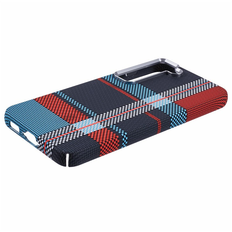 For Samsung Galaxy S23+ Case Compatible with MagSafe Carbon Fiber Texture Water-Transfer PC Phone Cover - Red+Blue Checkered Pattern
