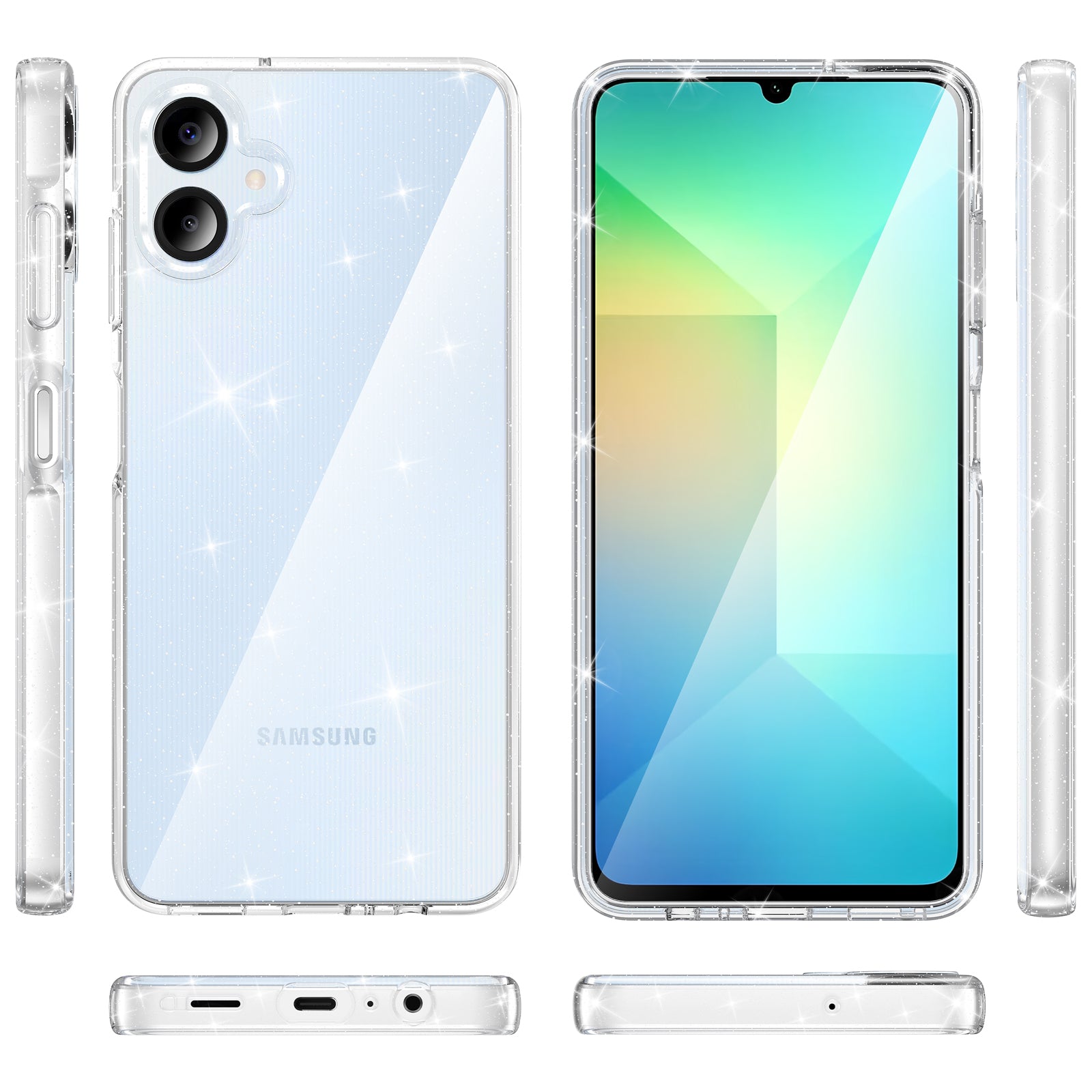 For Samsung Galaxy A06 Case PC + TPU Transparent Glitter Phone Cover