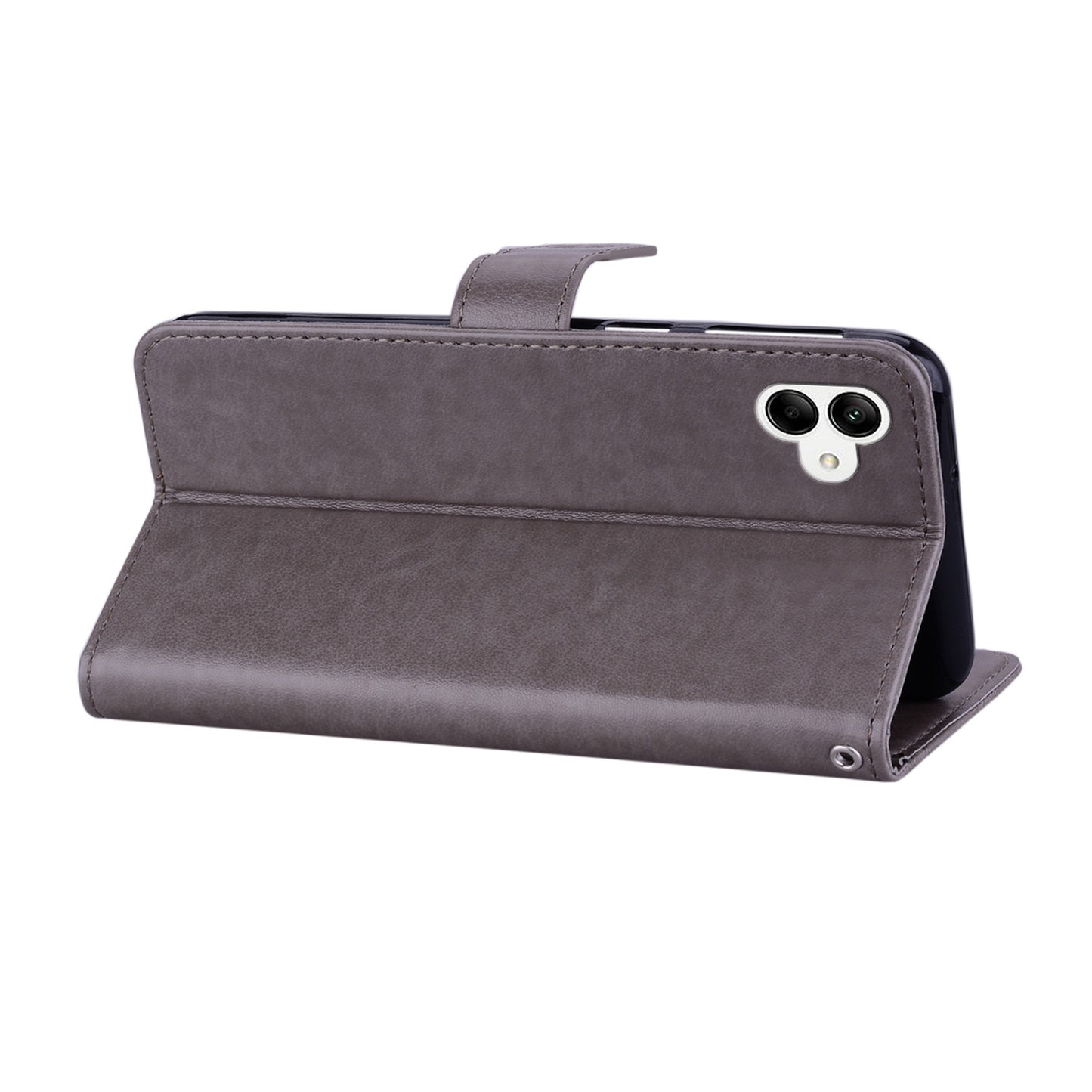 For Samsung Galaxy A06 Case Owl Flower Imprinted Leather Cover Wallet with Strap - Grey