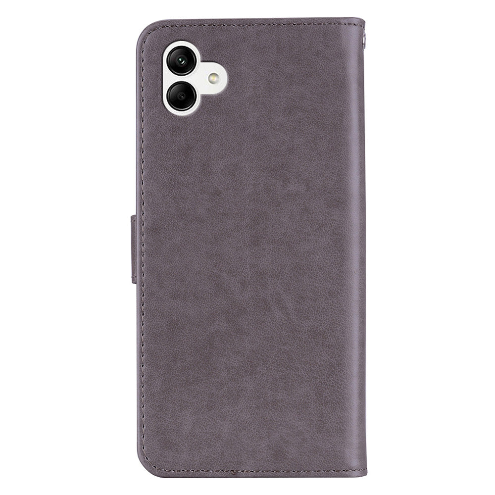 For Samsung Galaxy A06 Case Owl Flower Imprinted Leather Cover Wallet with Strap - Grey