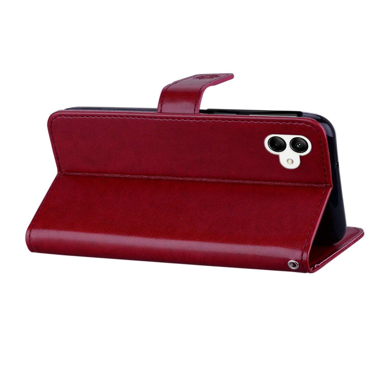 For Samsung Galaxy A06 Case Owl Flower Imprinted Leather Cover Wallet with Strap - Red