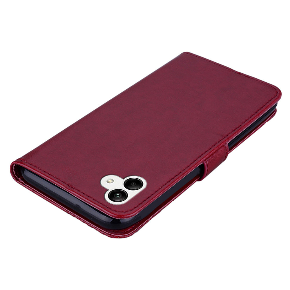 For Samsung Galaxy A06 Case Owl Flower Imprinted Leather Cover Wallet with Strap - Red
