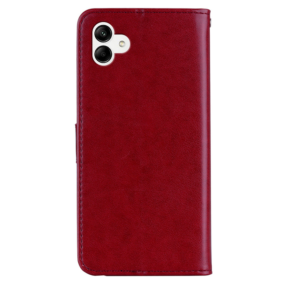 For Samsung Galaxy A06 Case Owl Flower Imprinted Leather Cover Wallet with Strap - Red