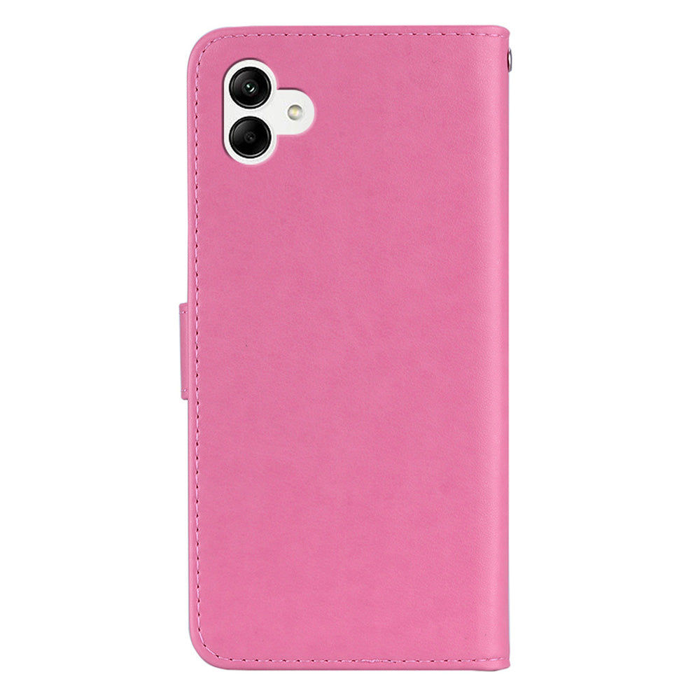 For Samsung Galaxy A06 Case Owl Flower Imprinted Leather Cover Wallet with Strap - Rose