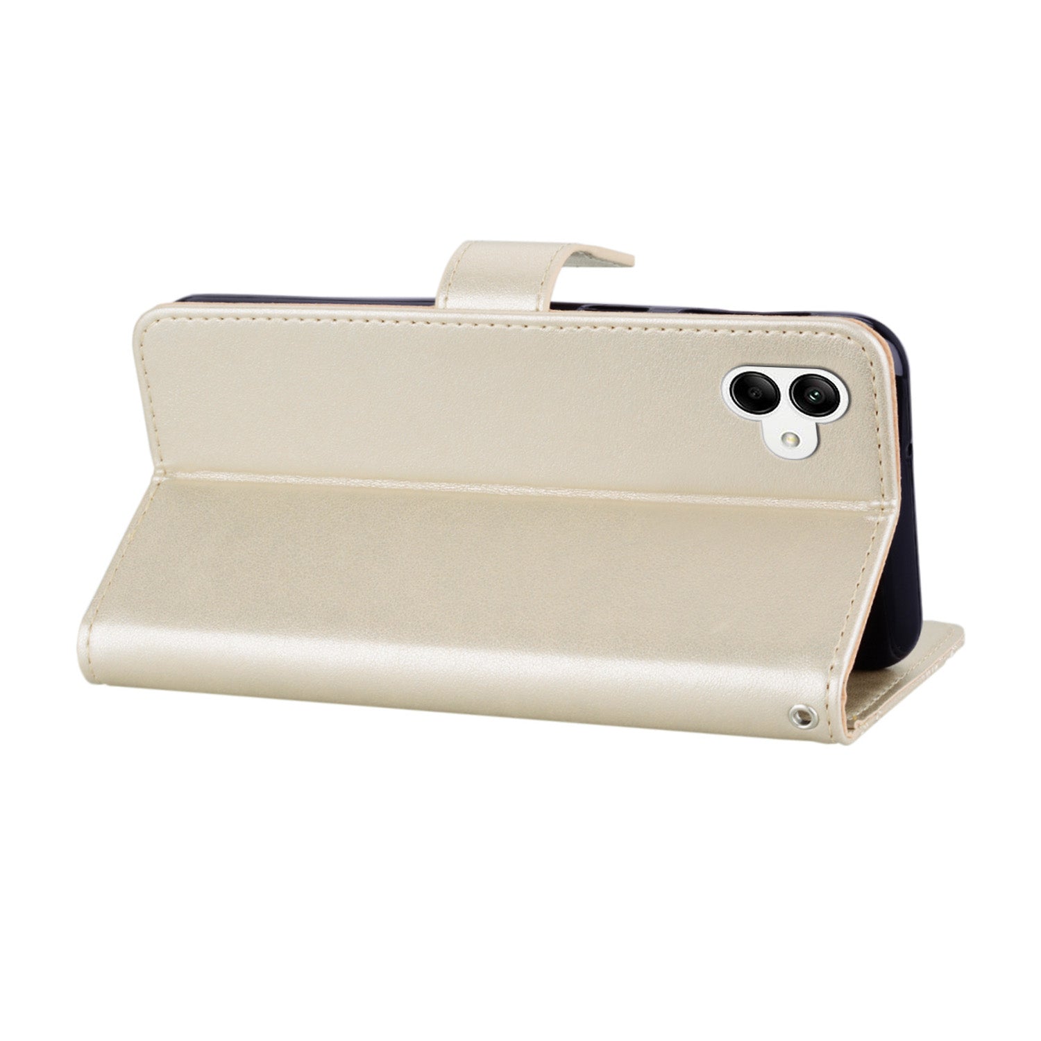 For Samsung Galaxy A06 Case Owl Flower Imprinted Leather Cover Wallet with Strap - Gold