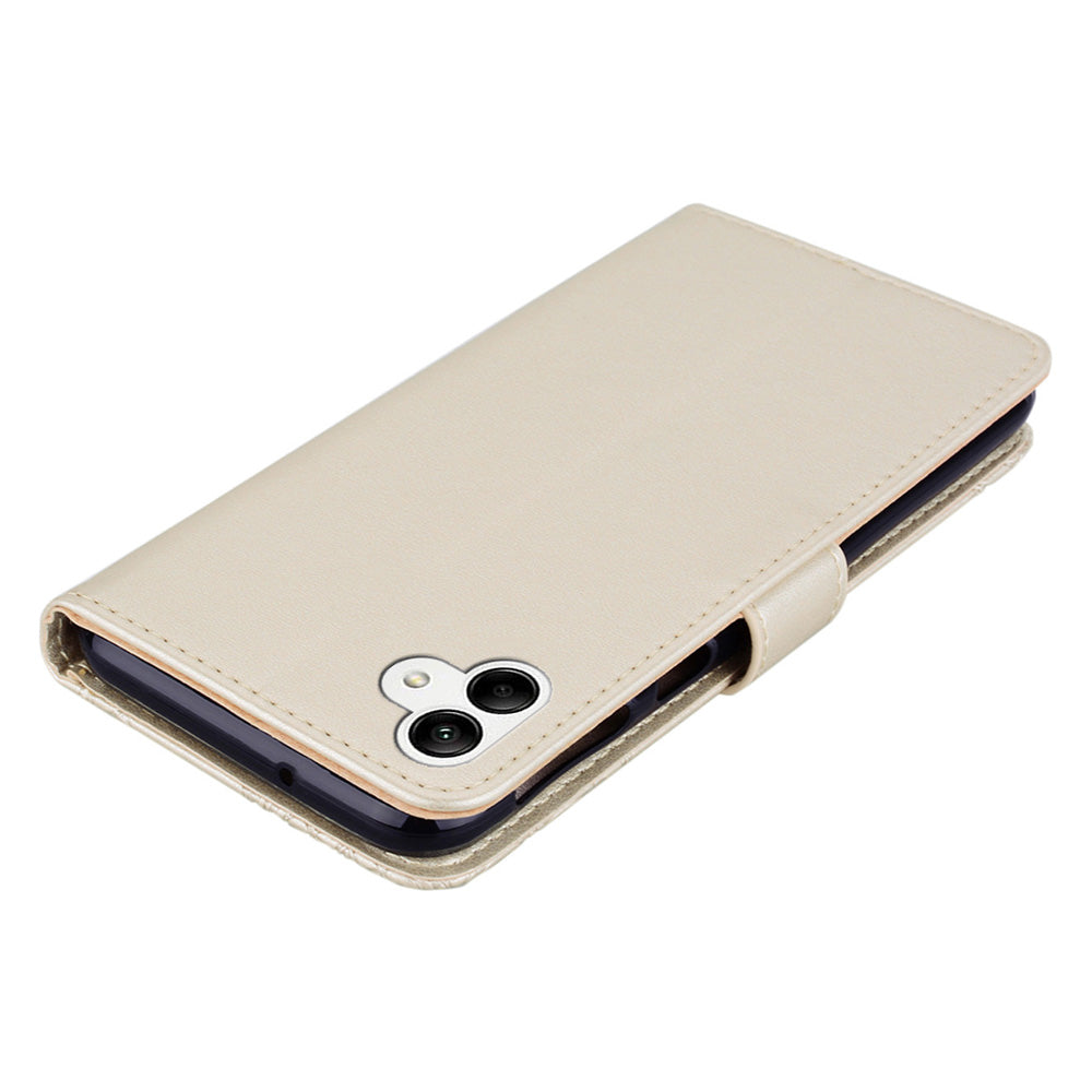 For Samsung Galaxy A06 Case Owl Flower Imprinted Leather Cover Wallet with Strap - Gold