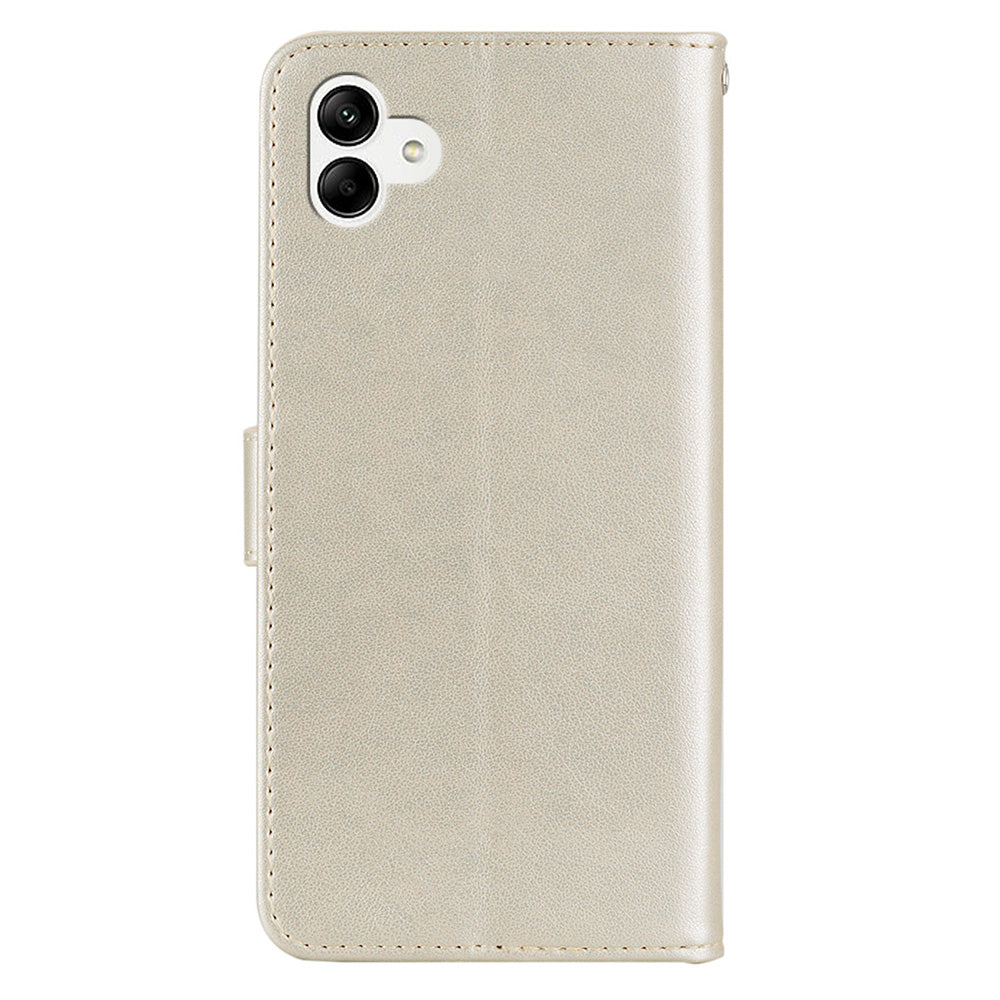 For Samsung Galaxy A06 Case Owl Flower Imprinted Leather Cover Wallet with Strap - Gold