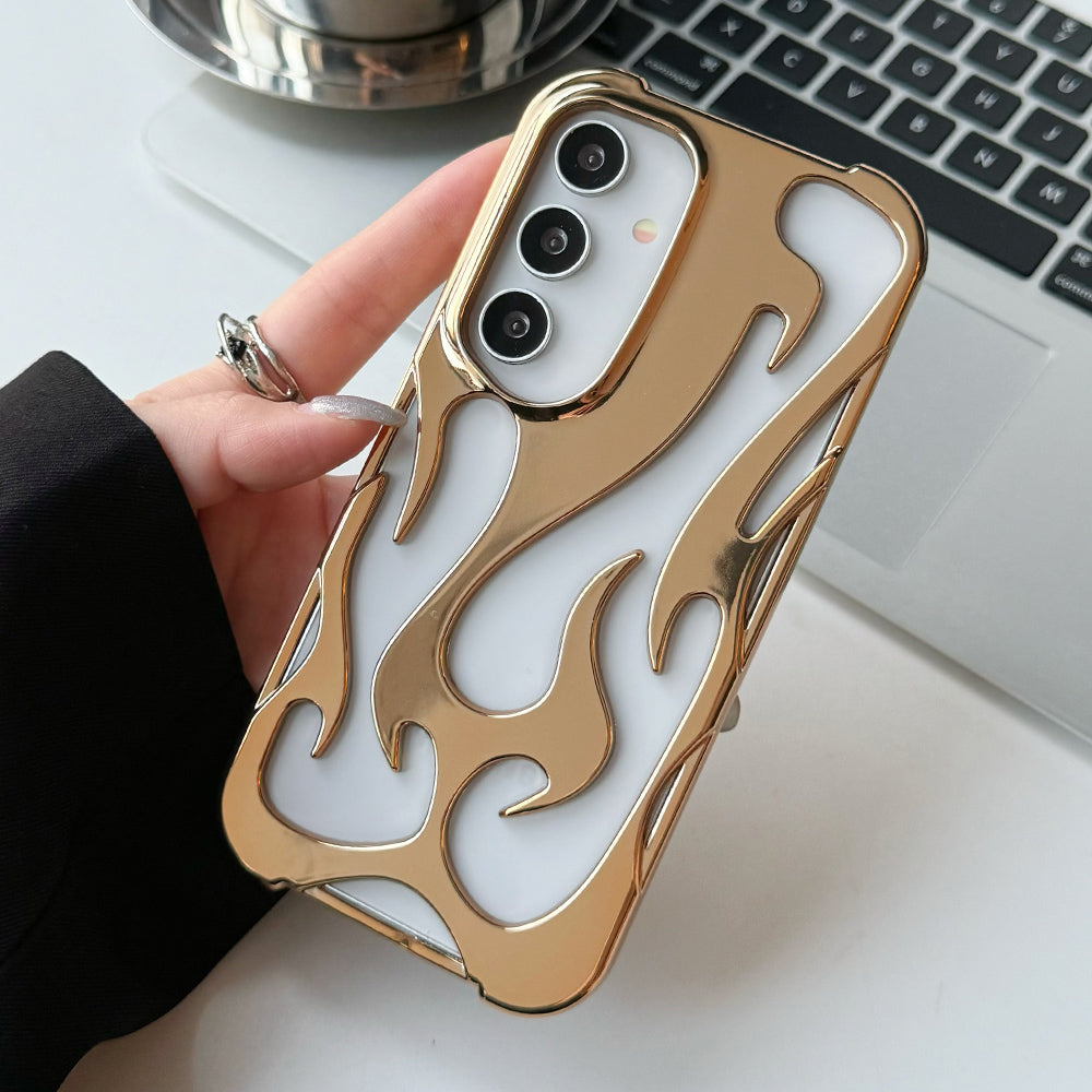 For Samsung Galaxy A16 4G / 5G Case Hollow Flame Design Electroplated TPU Phone Cover - Gold