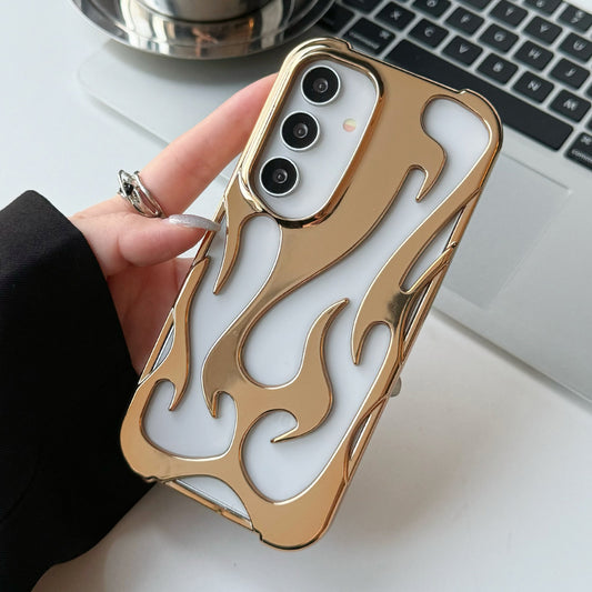 For Samsung Galaxy A16 4G / 5G Case Hollow Flame Design Electroplated TPU Phone Cover - Gold