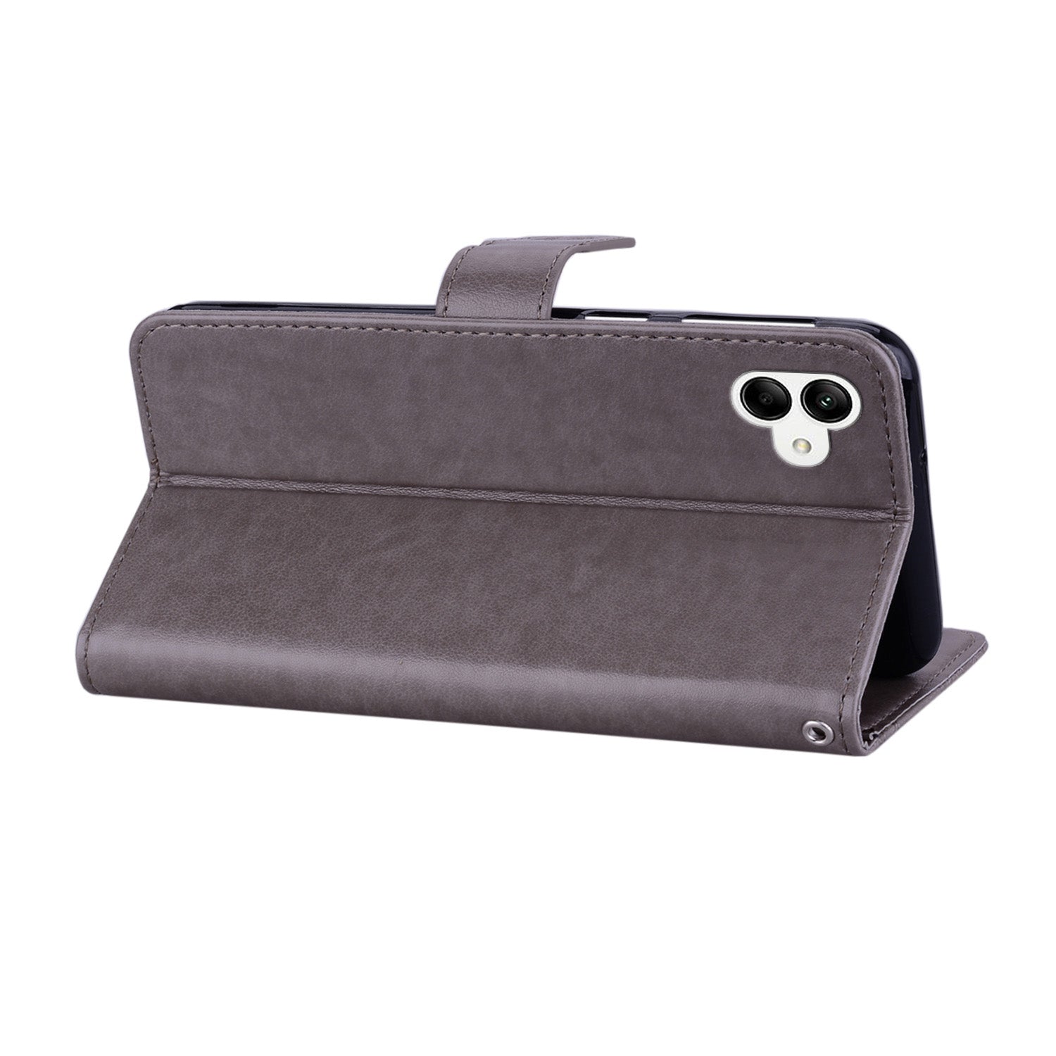 For Samsung Galaxy A06 Wallet Case Owl Flower Imprinted Rhinestone Leather Cover - Grey