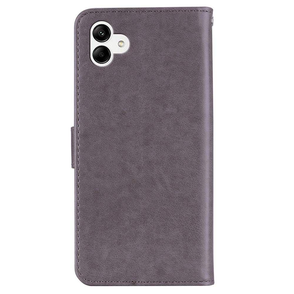 For Samsung Galaxy A06 Wallet Case Owl Flower Imprinted Rhinestone Leather Cover - Grey