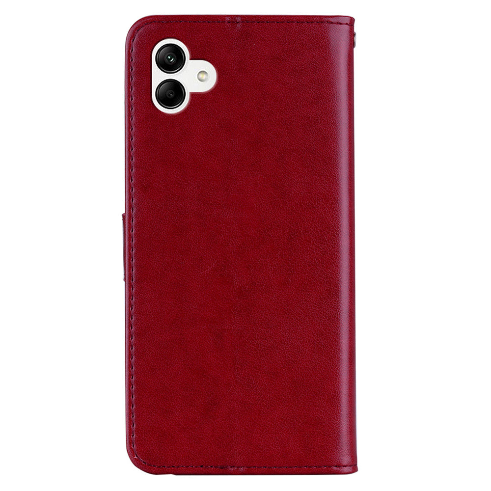 For Samsung Galaxy A06 Wallet Case Owl Flower Imprinted Rhinestone Leather Cover - Red