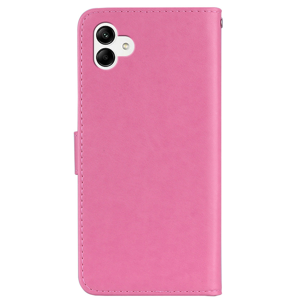 For Samsung Galaxy A06 Wallet Case Owl Flower Imprinted Rhinestone Leather Cover - Rose