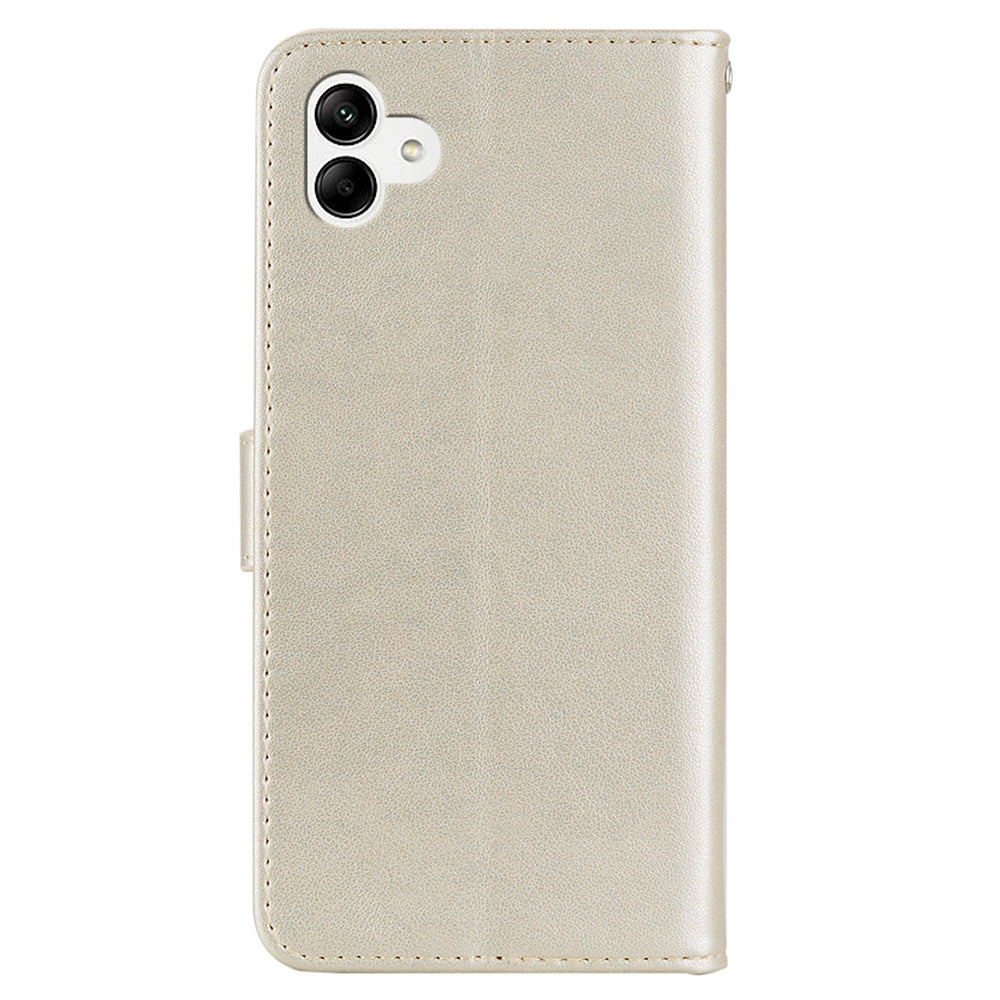 For Samsung Galaxy A06 Wallet Case Owl Flower Imprinted Rhinestone Leather Cover - Gold