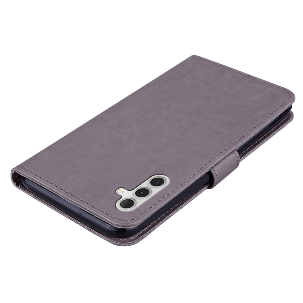 For Samsung Galaxy A16 5G  /  4G Case Owl Flower Imprinted Leather Cover Wallet with Strap - Grey