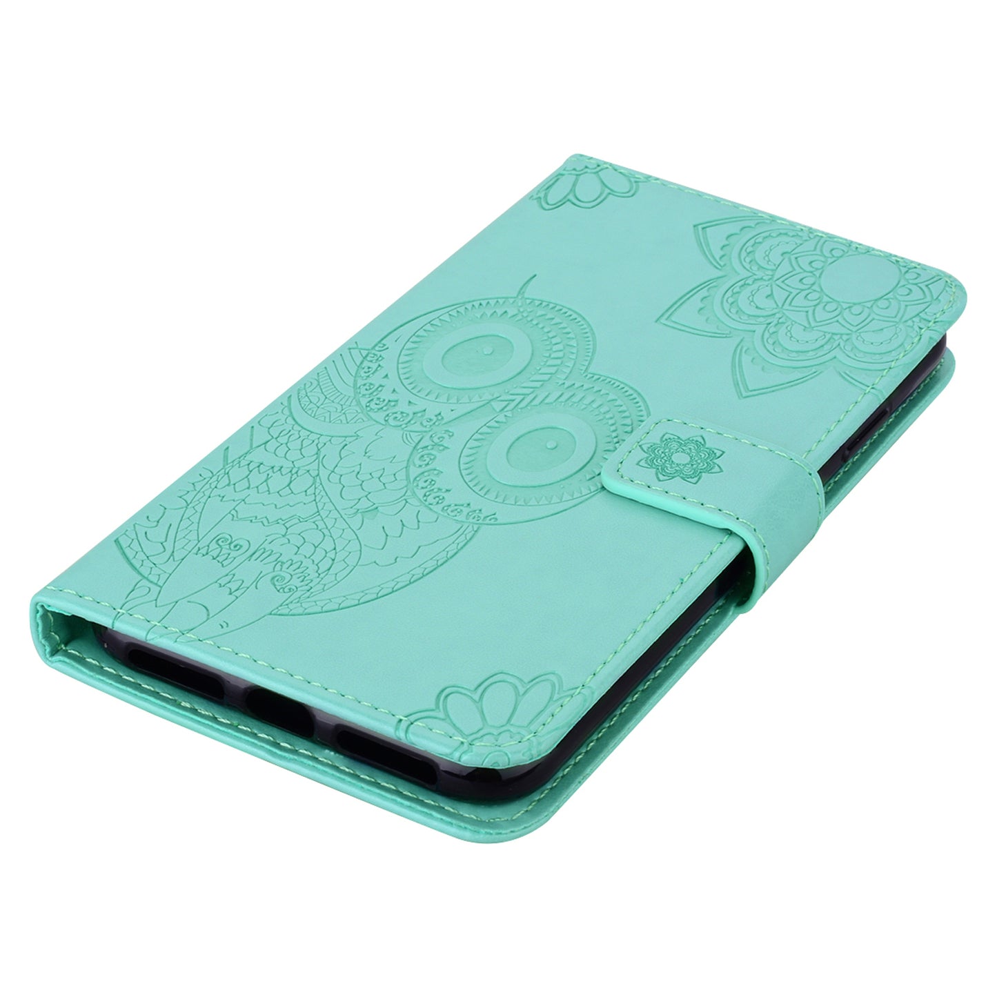 For Samsung Galaxy A16 5G  /  4G Case Owl Flower Imprinted Leather Cover Wallet with Strap - Cyan