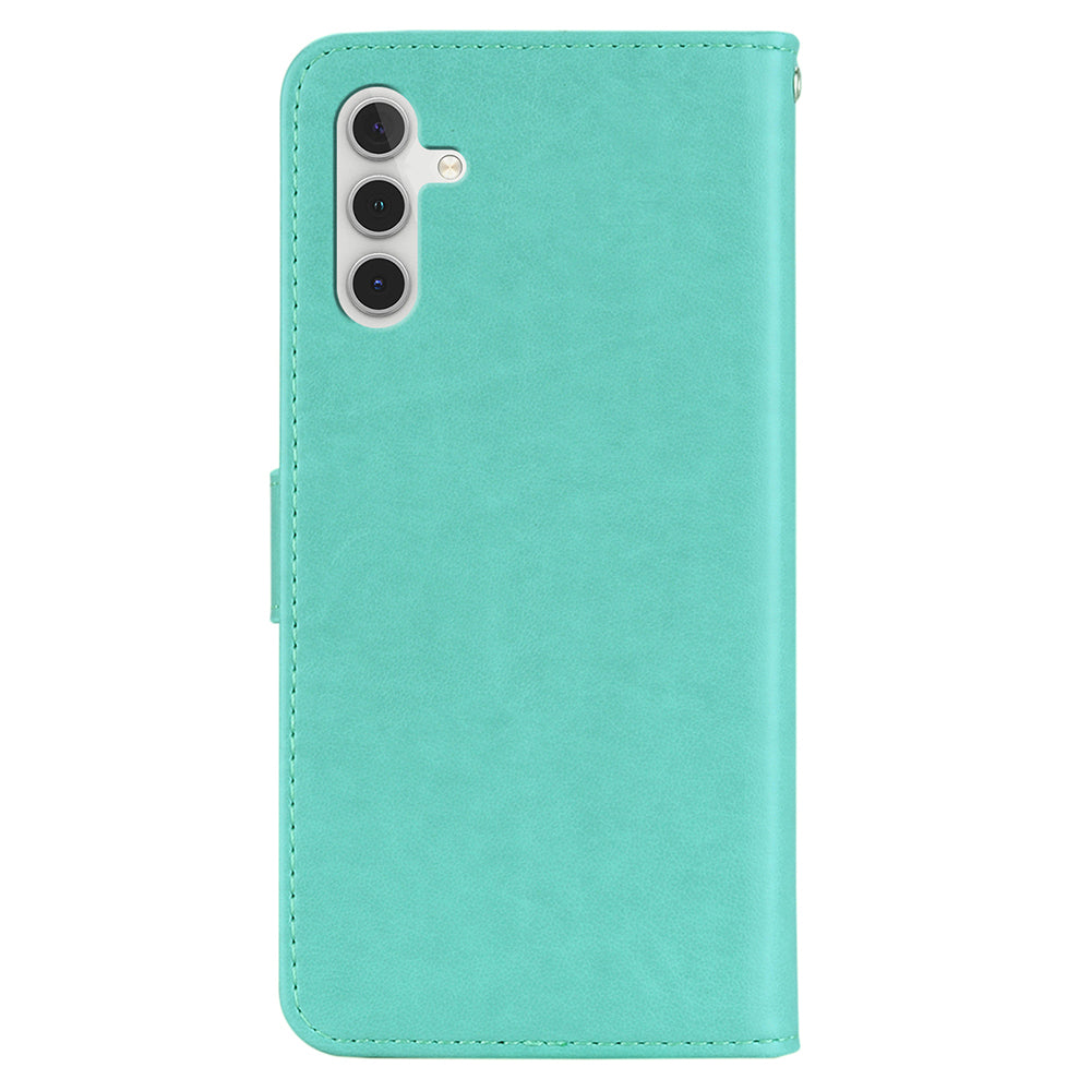 For Samsung Galaxy A16 5G  /  4G Case Owl Flower Imprinted Leather Cover Wallet with Strap - Cyan