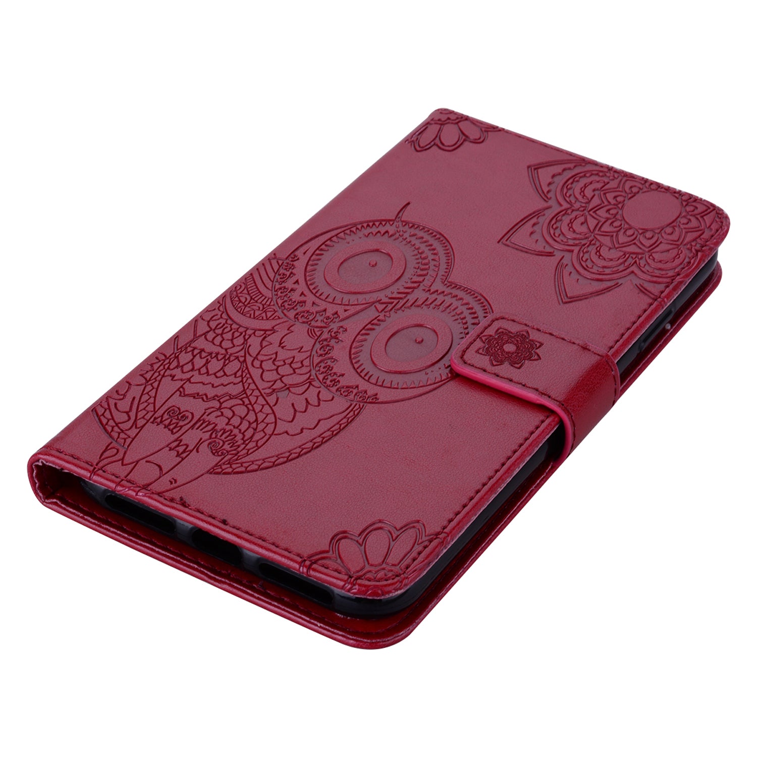 For Samsung Galaxy A16 5G  /  4G Case Owl Flower Imprinted Leather Cover Wallet with Strap - Red