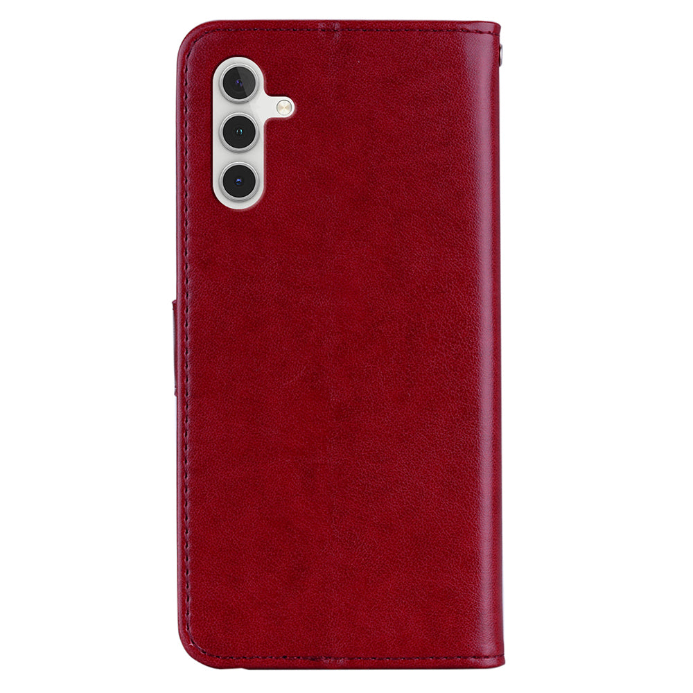 For Samsung Galaxy A16 5G  /  4G Case Owl Flower Imprinted Leather Cover Wallet with Strap - Red