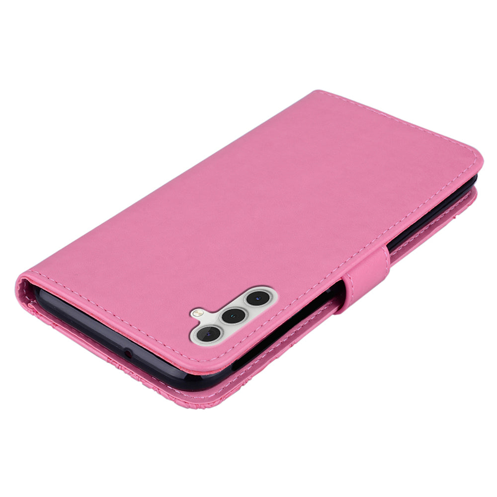 For Samsung Galaxy A16 5G  /  4G Case Owl Flower Imprinted Leather Cover Wallet with Strap - Rose