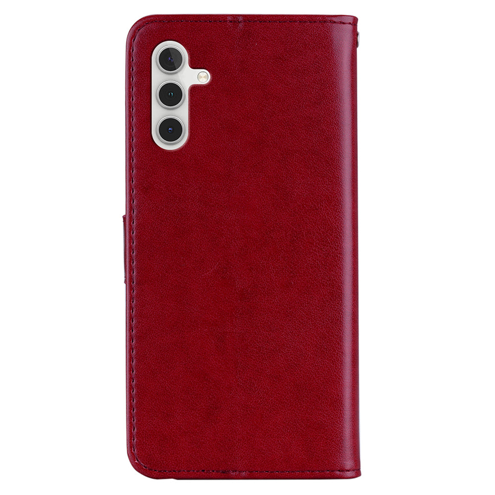 For Samsung Galaxy A16 5G  /  4G Wallet Case Owl Flower Imprinted Rhinestone Leather Cover - Red