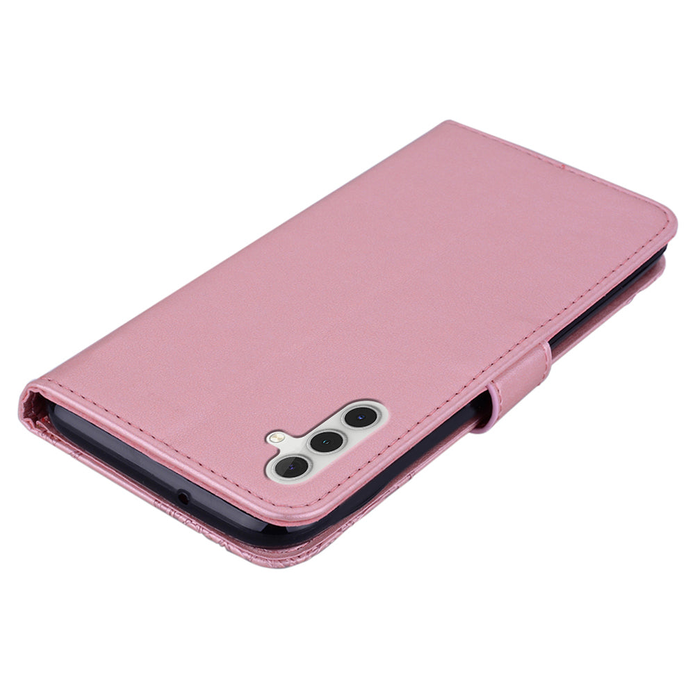 For Samsung Galaxy A16 5G  /  4G Wallet Case Owl Flower Imprinted Rhinestone Leather Cover - Rose Gold