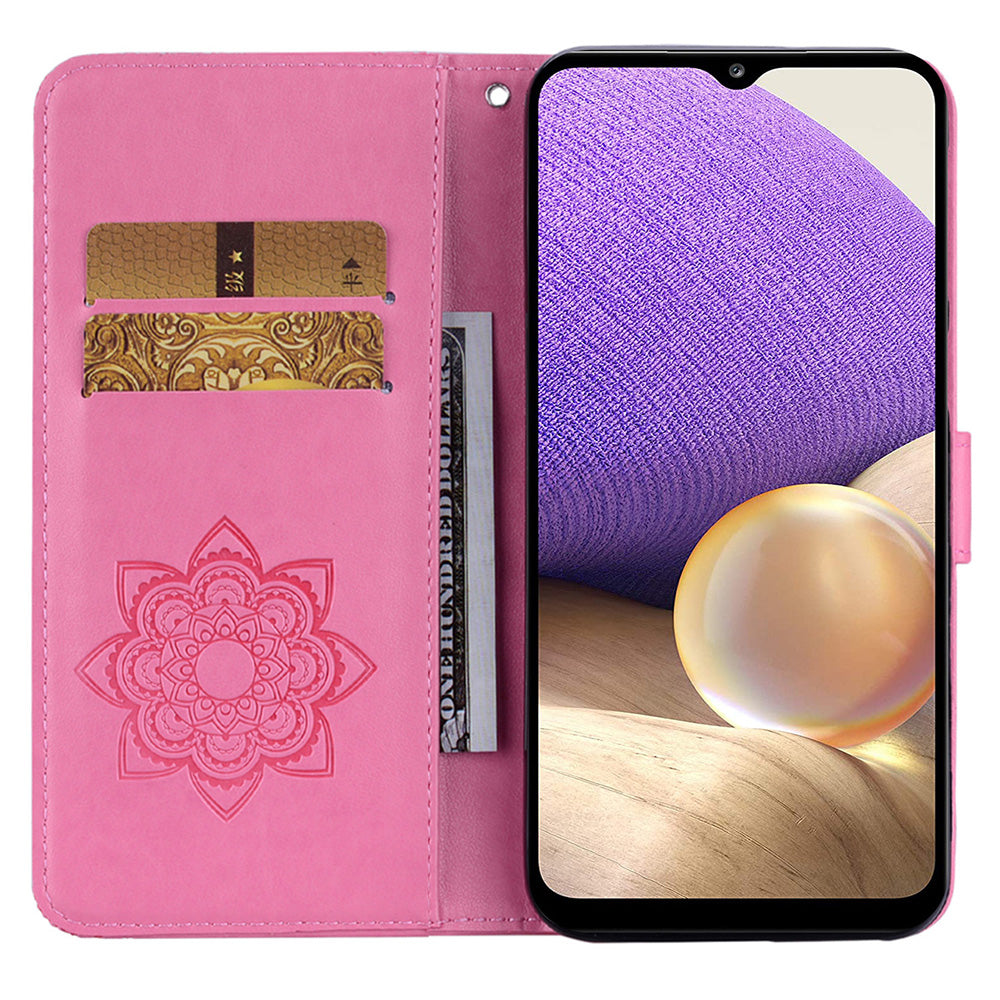 For Samsung Galaxy A16 5G  /  4G Wallet Case Owl Flower Imprinted Rhinestone Leather Cover - Rose