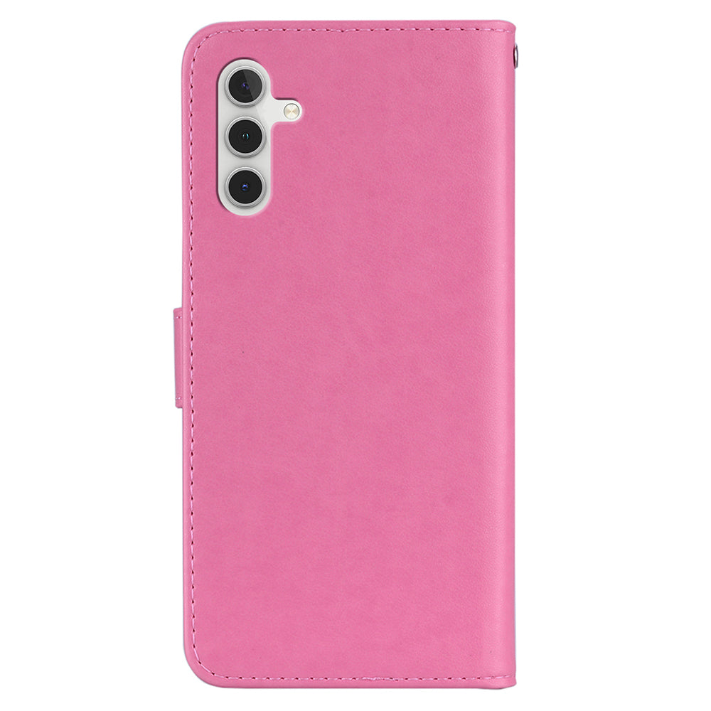 For Samsung Galaxy A16 5G  /  4G Wallet Case Owl Flower Imprinted Rhinestone Leather Cover - Rose