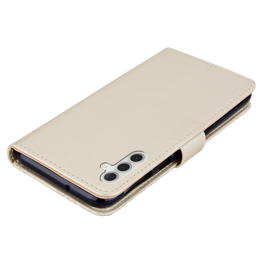 For Samsung Galaxy A16 5G  /  4G Wallet Case Owl Flower Imprinted Rhinestone Leather Cover - Gold