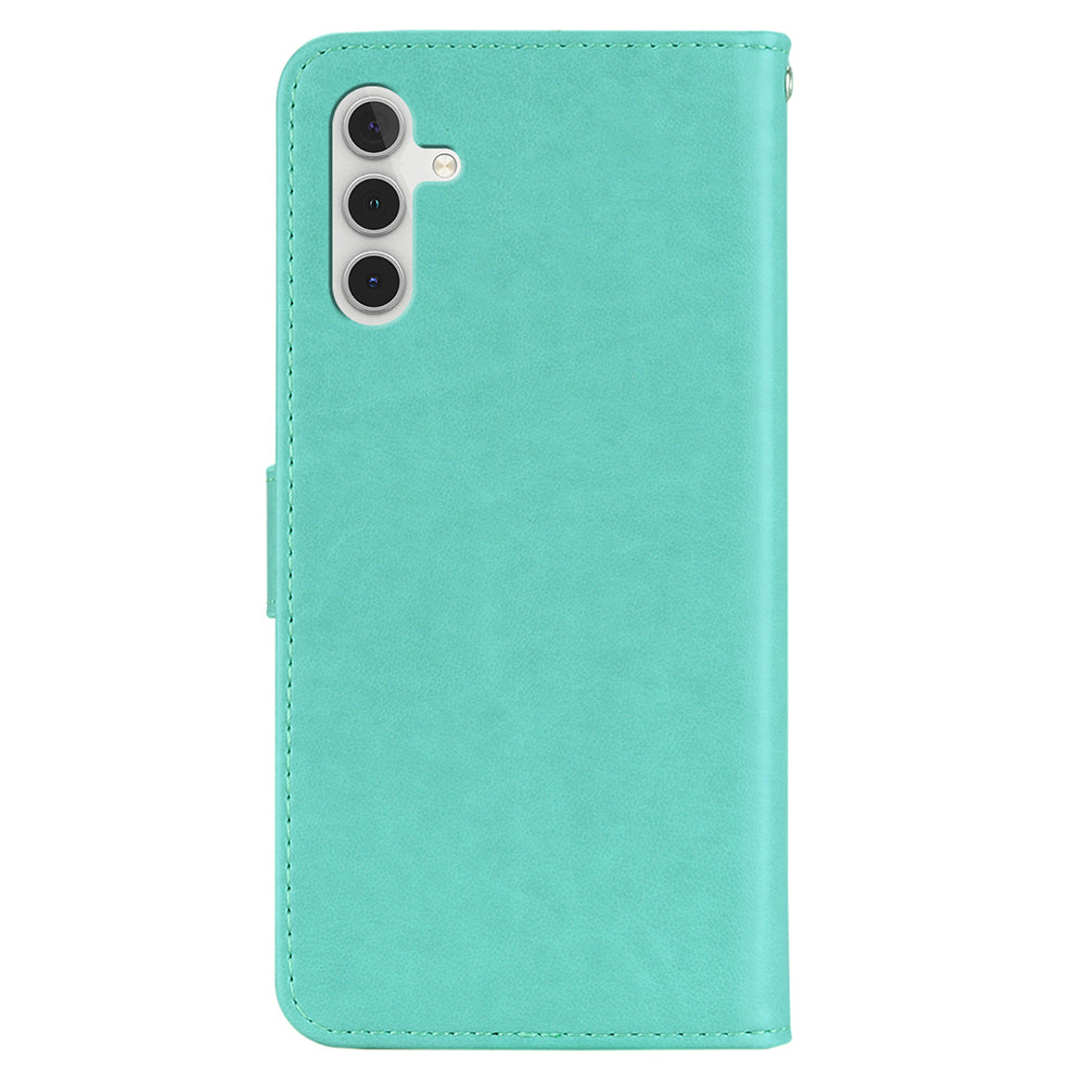 For Samsung Galaxy A16 5G  /  4G Wallet Case Owl Flower Imprinted Rhinestone Leather Cover - Cyan