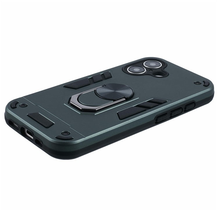 For iPhone 16 Case PC+TPU Drop Defend Phone Cover with Ring Kickstand - Green