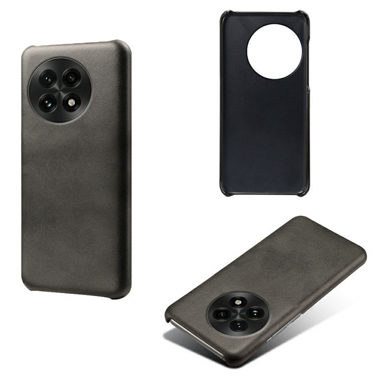 For OnePlus 13 Case Calf Texture PU Leather Hard PC Protective Phone Cover - Black