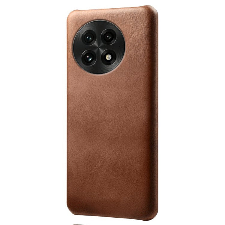For OnePlus 13 Case Calf Texture PU Leather Hard PC Protective Phone Cover - Brown