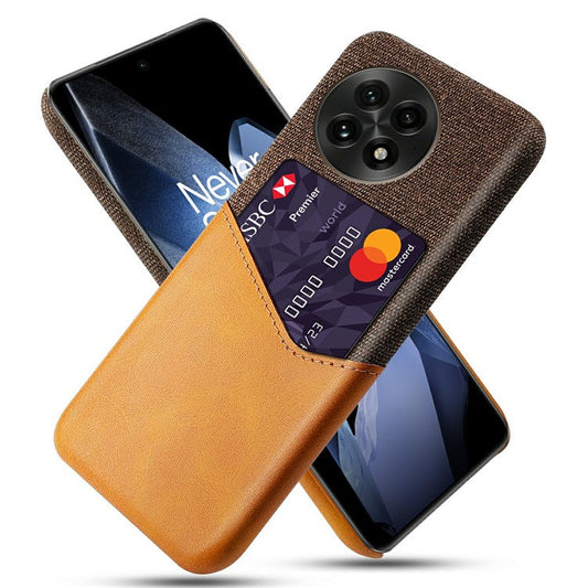 For OnePlus 13 Case PU Leather Card Slot Cloth Texture Hard PC Phone Cover - Orange