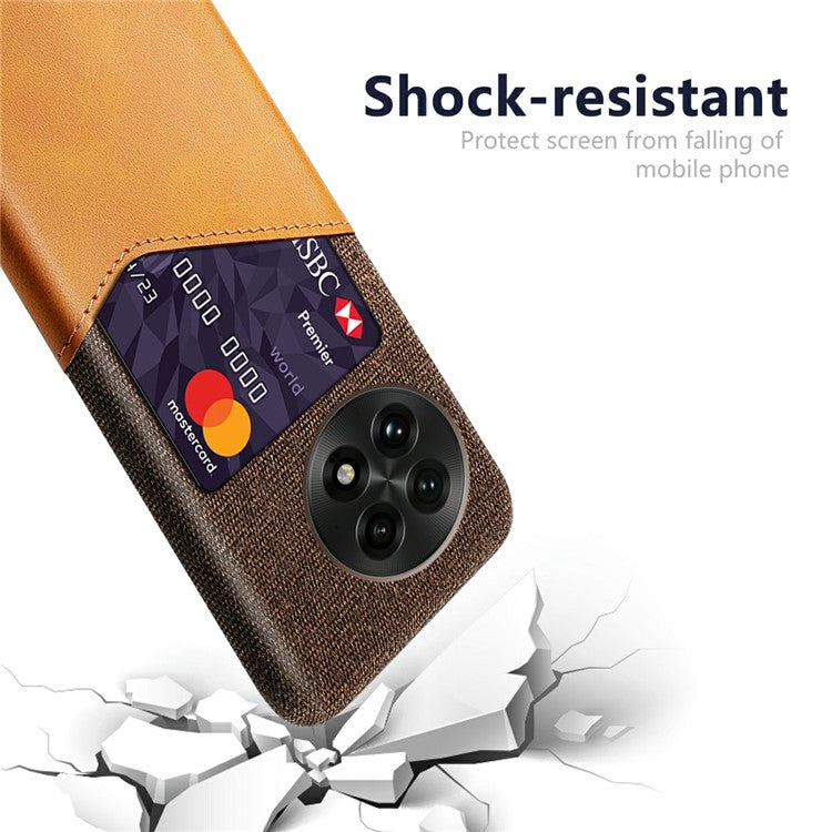 For OnePlus 13 Case PU Leather Card Slot Cloth Texture Hard PC Phone Cover - Orange