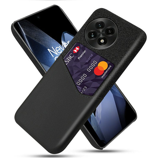 For OnePlus 13 Case PU Leather Card Slot Cloth Texture Hard PC Phone Cover - Black