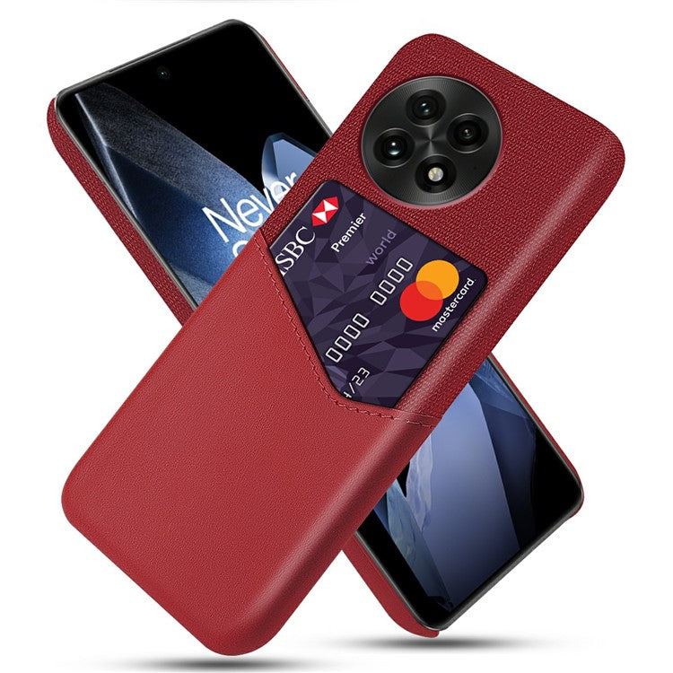 For OnePlus 13 Case PU Leather Card Slot Cloth Texture Hard PC Phone Cover - Red