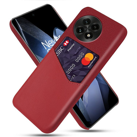 For OnePlus 13 Case PU Leather Card Slot Cloth Texture Hard PC Phone Cover - Red