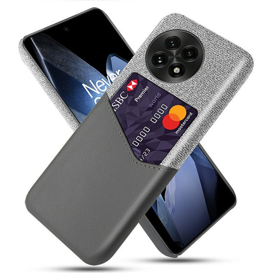 For OnePlus 13 Case PU Leather Card Slot Cloth Texture Hard PC Phone Cover - Grey