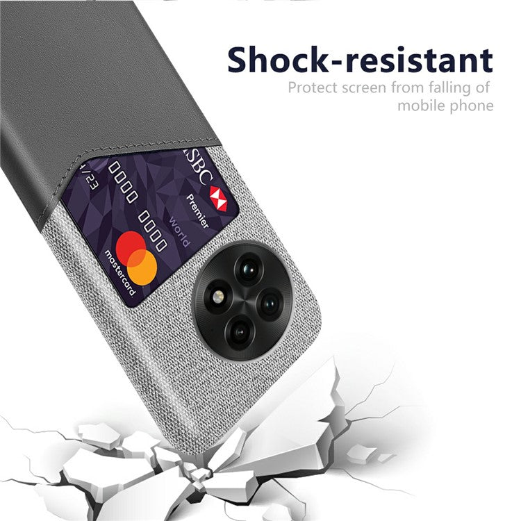 For OnePlus 13 Case PU Leather Card Slot Cloth Texture Hard PC Phone Cover - Grey