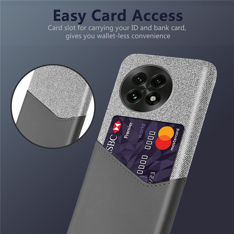For OnePlus 13 Case PU Leather Card Slot Cloth Texture Hard PC Phone Cover - Grey