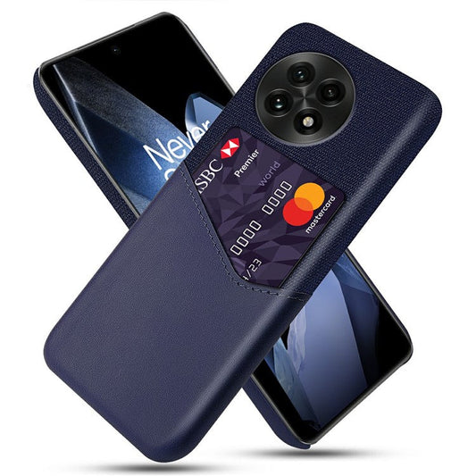 For OnePlus 13 Case PU Leather Card Slot Cloth Texture Hard PC Phone Cover - Blue